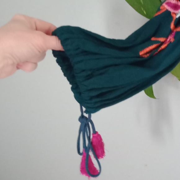 Anthropologie Green Top with Pink Embroidery - Picture 3 of 7